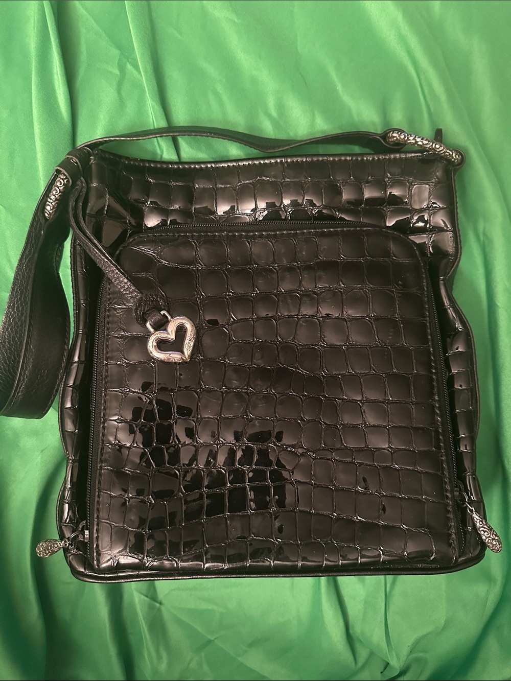 Brighton Black Croc-Embossed Shoulder Bag with Heart Charm